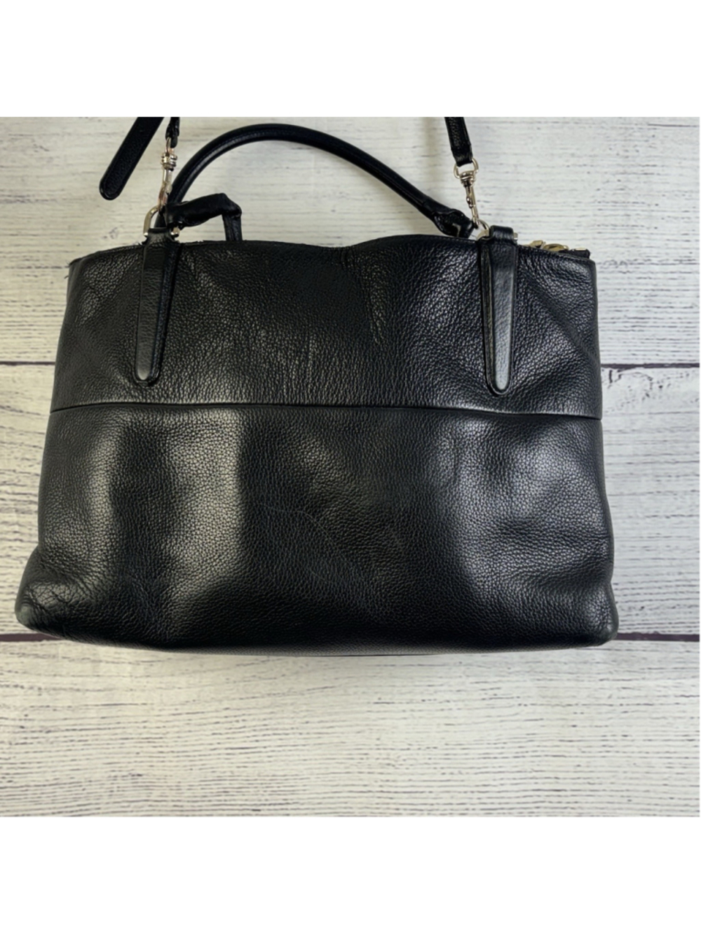 Coach Borough Leather shoulder Bag Black pebbled Leather large Tote Purse - Picture 3 of 14